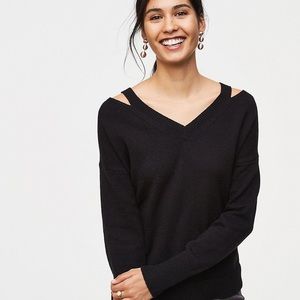 LOFT black v-neck, cut-out sweater